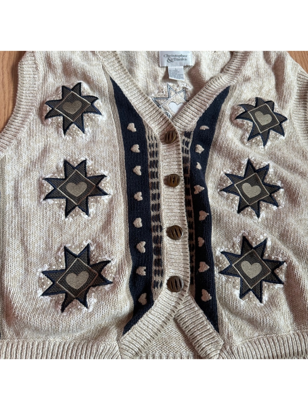 Christopher & Banks Cotton Ramie Sweater Vest Quilt Block Size Large
